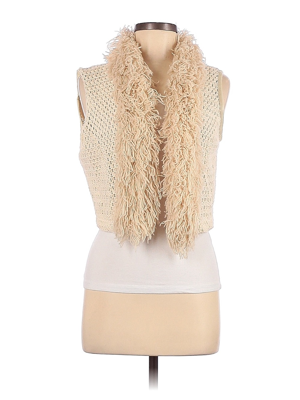 Rodarte for Opening Ceremony Beige Cream Knit Vest with Shaggy Faux-Fur Collar M